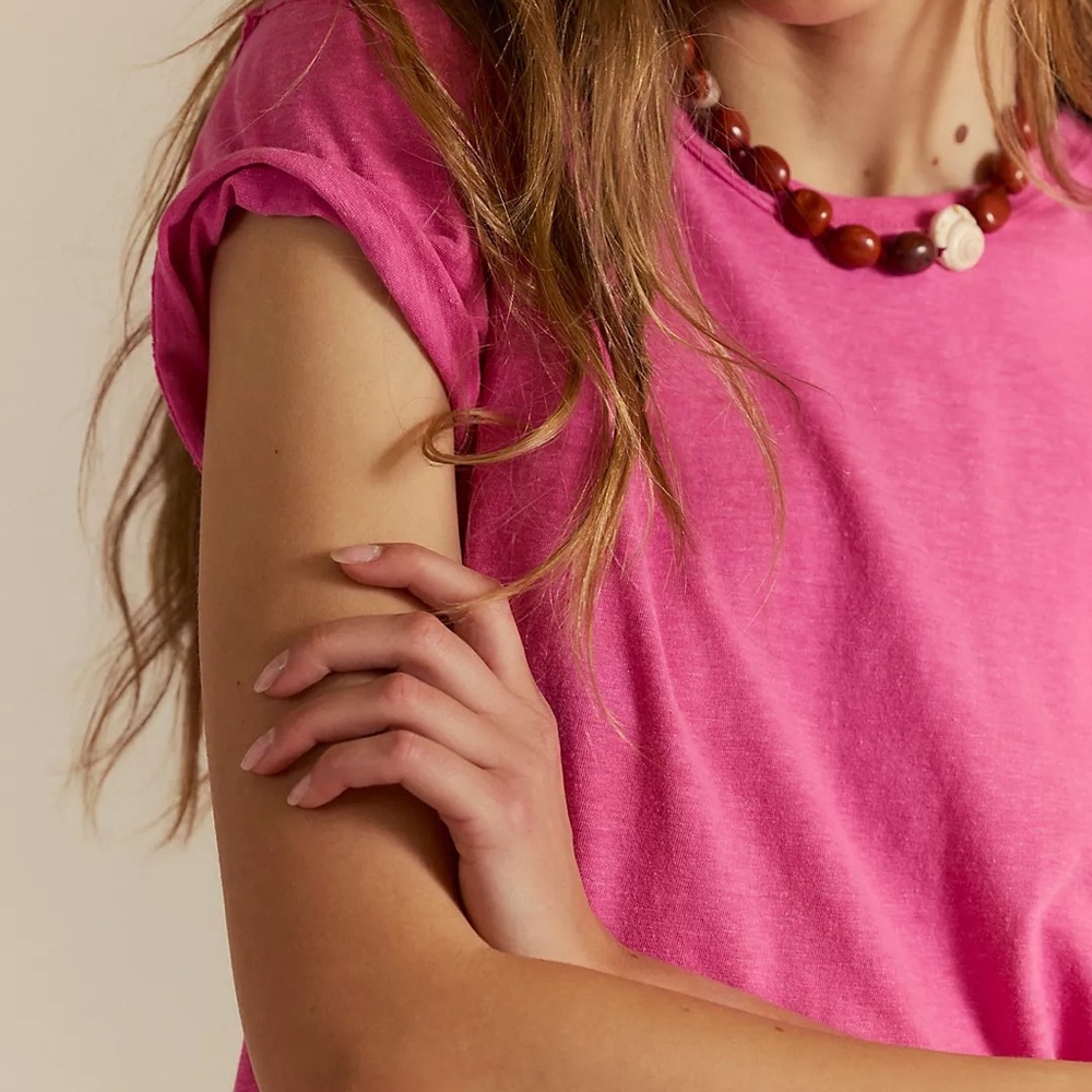 WE THE FREE PEOPLE Cassidy Hot Pink Short Sleeve Basic Relaxed Boxy Fit T Shirt